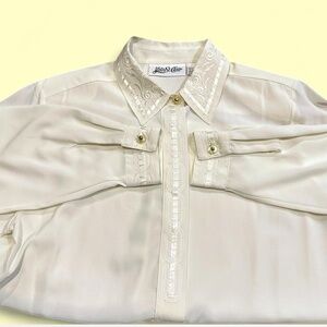 cream vintage button up with embroidered collar and beautiful buttons